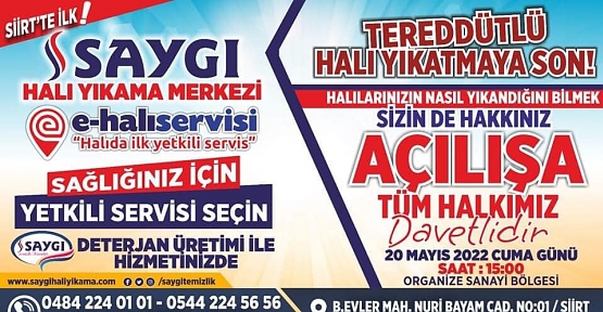 Saygı Halı Yıkama Merkezi Cuma Günü Açılıyor