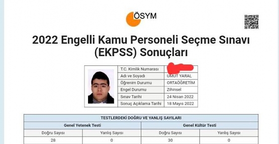 Şirvan’da Engelli Öğrenci EKPSS'de Türkiye Beşincisi Oldu