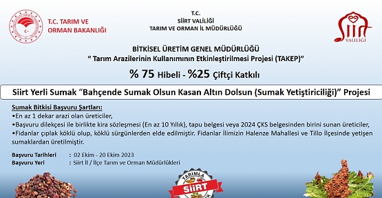 Siirt Yerli Sumak Projesi İle Sumak Fidanı Bahçeleri Oluşturulacaktır