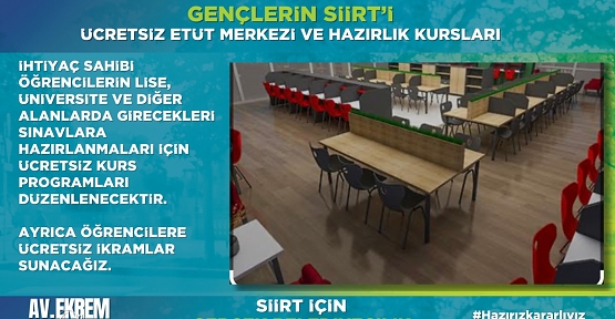 AK Parti Siirt Belediye Başkan Adayı Ekrem Olgaç,Gençler İçin Ücretsiz Etüt Merkezi ve Hazırlık Kursları Başlatacağız