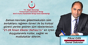 Kamu Hastaneleri Birliği genel Sekreteri Fikret Can'ın Ebeler Günü Mesajı