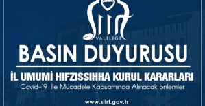 SİİRT VALİLİĞİ İL UMUMİ HIFZISSIHHA KURUL KARARI