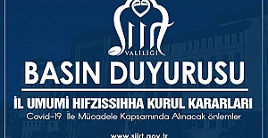 Siirt Valiliği İl Umumi Hıfzıssıhha Kurul Kararı